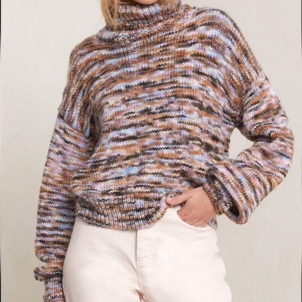 A.L.C. Harper Chunky Space-Dye Marled Merino Wool Turtleneck Sweater Tan